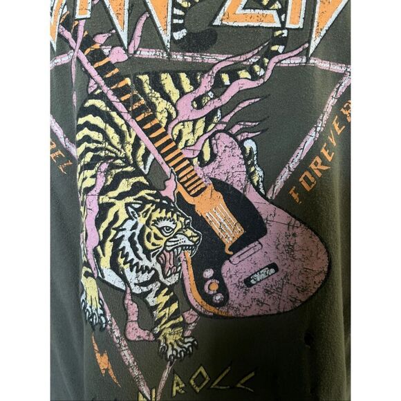 Zutter Army Green Long Live Rock N Roll Forever Rebel Tiger Tshirt L - Picture 4 of 5